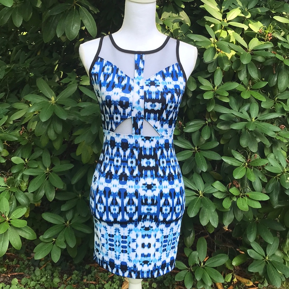 Charlotte Russe Sz S Body Con Mini Dress Blue/Wht